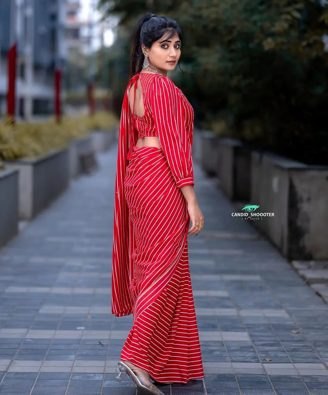 Vasanthi Krishnan Wearing Red Saree Blouse